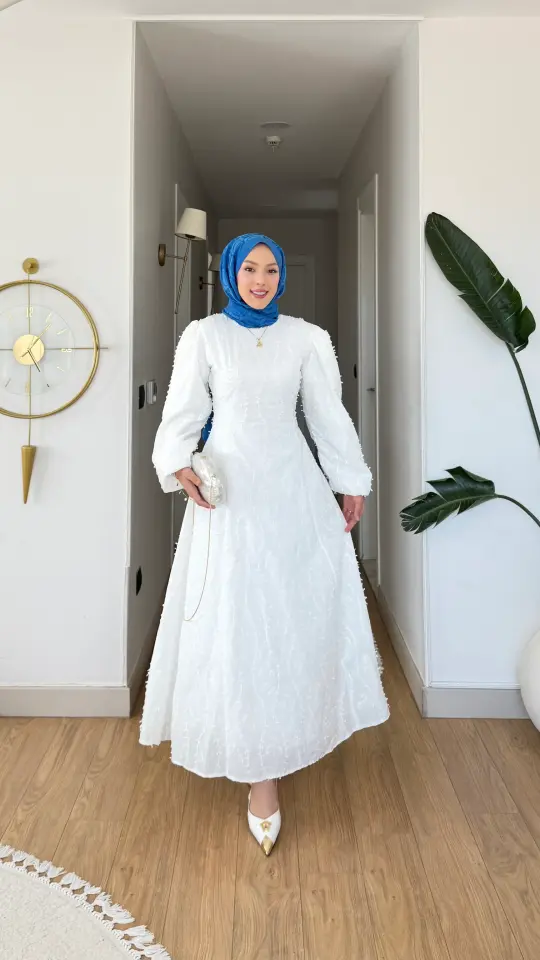 Yeni Sezon Kuğu Astarlı Pamuk Elbise Beyaz
