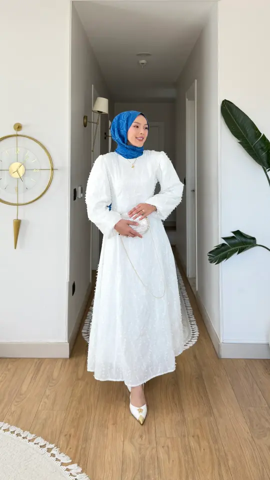 Yeni Sezon Kuğu Astarlı Pamuk Elbise Beyaz