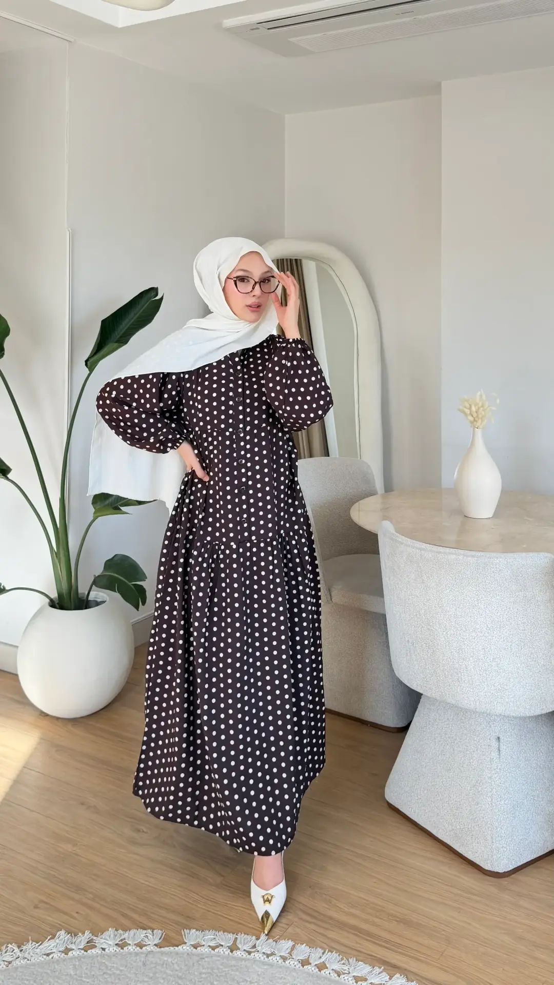 Yeni Sezon Mango Puantiye Elbise Mürdüm