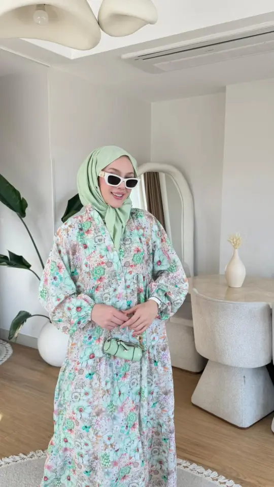 Yeni Sezon Mango Çiçek Elbise Mint Yeşili Desen