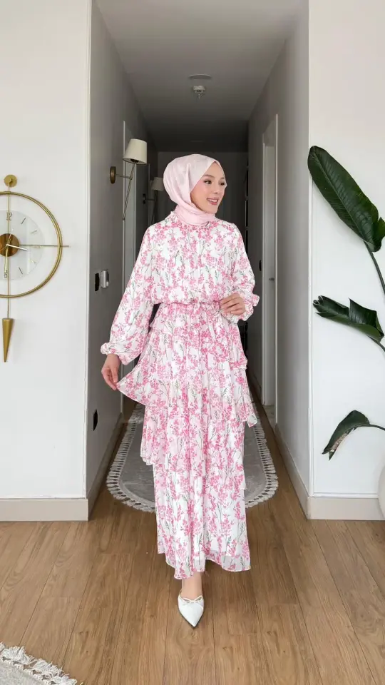 Yeni Sezon Peri Katlı Şifon Elbise Pembe