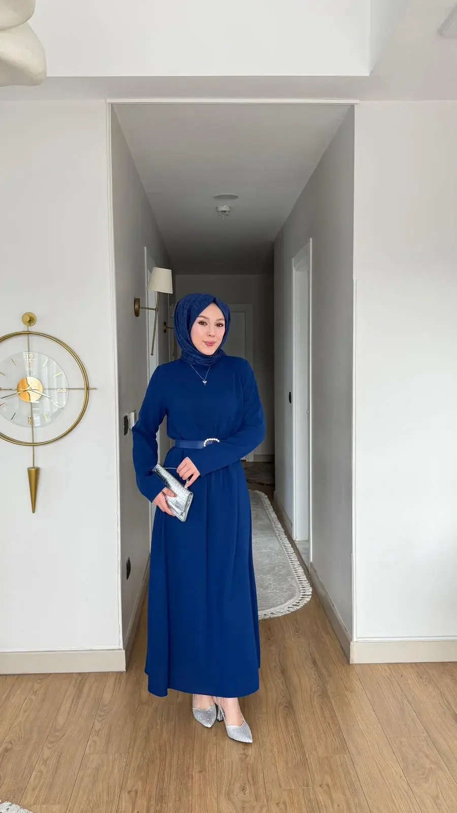 Yeni Sezon Eslem Elbise Krep Kemerli İndigo
