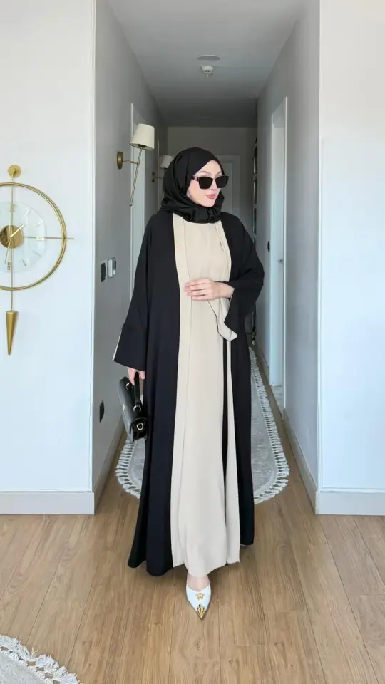 Yeni Sezon Noor Abaya (ABAYA - İÇLİK 2 PARÇA VE KUŞAKLI) Siyah