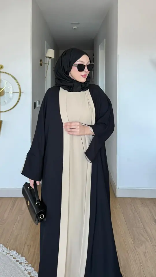 Yeni Sezon Noor Abaya (ABAYA - İÇLİK 2 PARÇA VE KUŞAKLI) Siyah