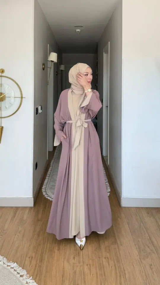 Yeni Sezon Noor Abaya (ABAYA - İÇLİK 2 PARÇA VE KUŞAKLI) Gül Kurusu