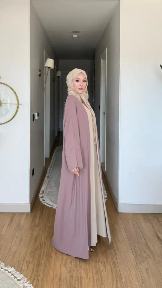Yeni Sezon Noor Abaya (ABAYA - İÇLİK 2 PARÇA VE KUŞAKLI) Gül Kurusu