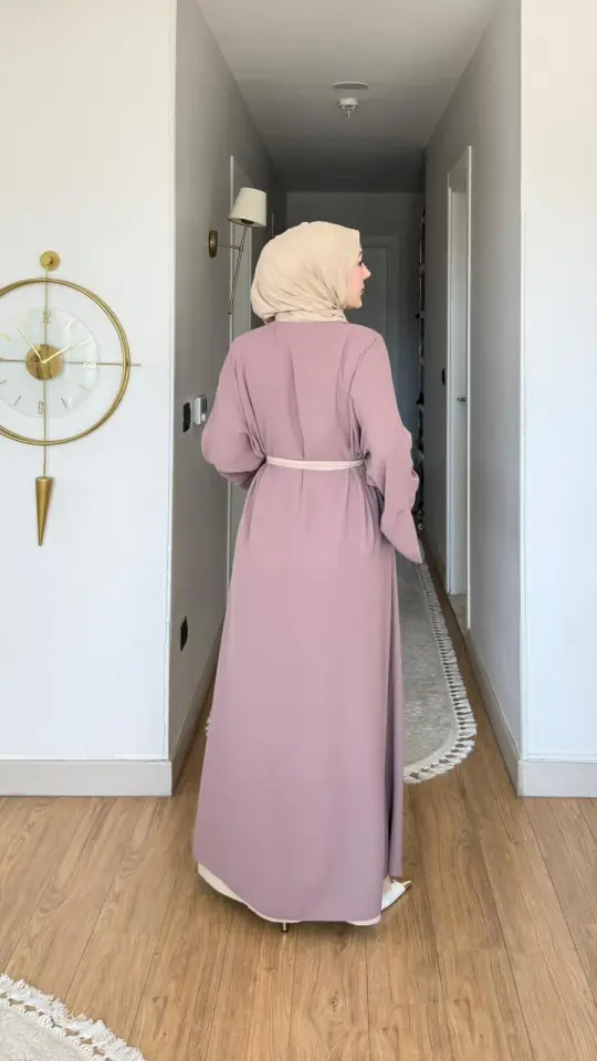 Yeni Sezon Noor Abaya (ABAYA - İÇLİK 2 PARÇA VE KUŞAKLI) Gül Kurusu