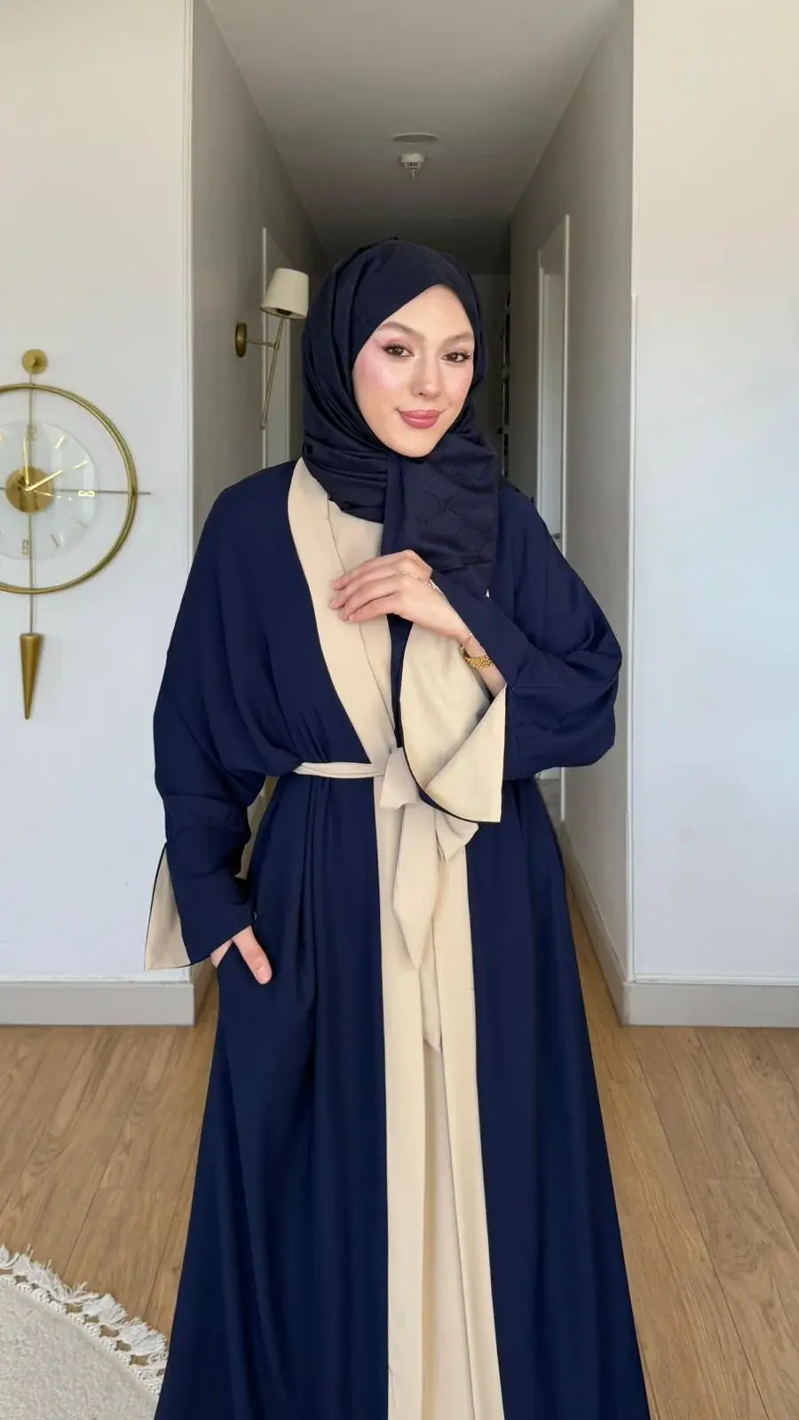 Yeni Sezon Noor Abaya (ABAYA - İÇLİK 2 PARÇA VE KUŞAKLI) Lacivert