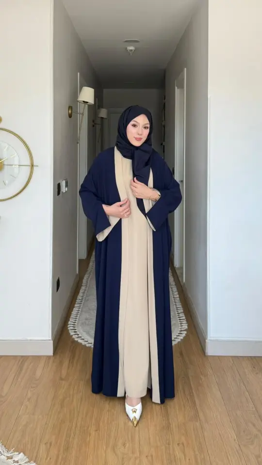 Yeni Sezon Noor Abaya (ABAYA - İÇLİK 2 PARÇA VE KUŞAKLI) Lacivert