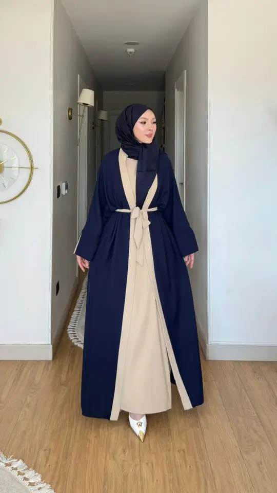 Yeni Sezon Noor Abaya (ABAYA - İÇLİK 2 PARÇA VE KUŞAKLI) Lacivert