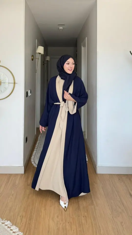 Yeni Sezon Noor Abaya (ABAYA - İÇLİK 2 PARÇA VE KUŞAKLI) Lacivert