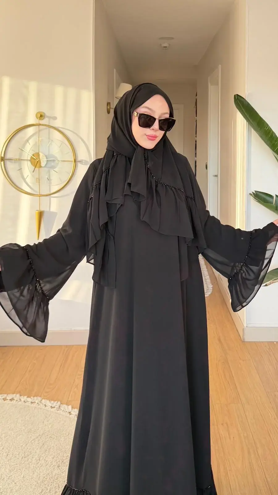 Yeni Sezon Safir Abaya (Şal Hedyeli) Siyah