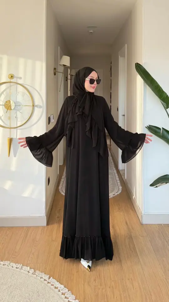 Yeni Sezon Safir Abaya (Şal Hedyeli) Siyah