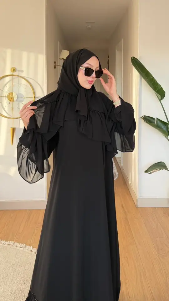 Yeni Sezon Safir Abaya (Şal Hedyeli) Siyah