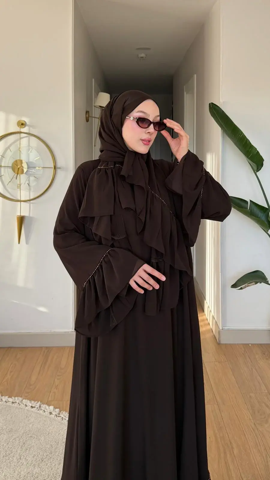 Yeni Sezon Safir Abaya (Şal Hedyeli) Kahverengi