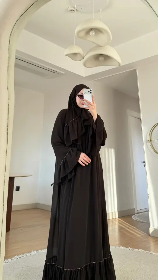 Yeni Sezon Safir Abaya (Şal Hedyeli) Kahverengi