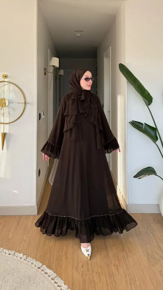 Yeni Sezon Safir Abaya (Şal Hedyeli) Kahverengi