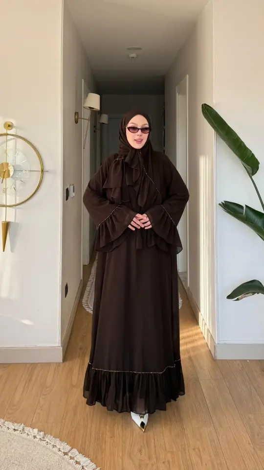 Yeni Sezon Safir Abaya (Şal Hedyeli) Kahverengi