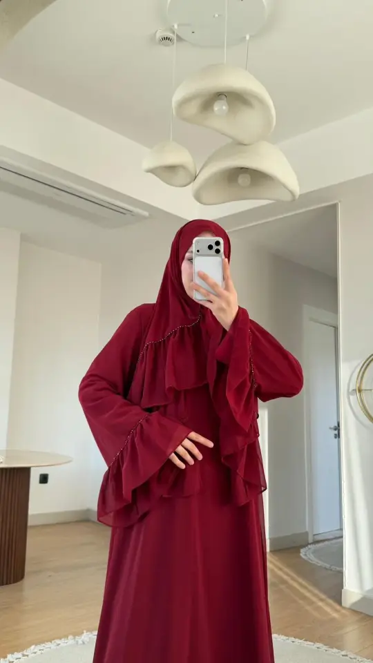 Yeni Sezon Safir Abaya (Şal Hedyeli) Bordo