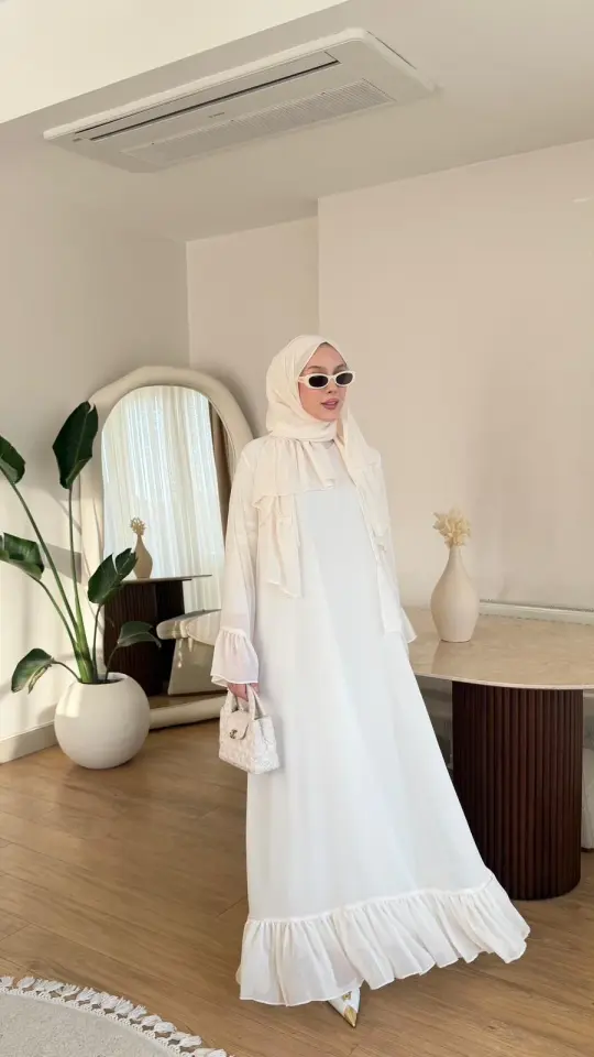 Yeni Sezon Safir Abaya (Şal Hedyeli) Beyaz