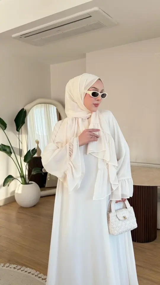 Yeni Sezon Safir Abaya (Şal Hedyeli) Beyaz