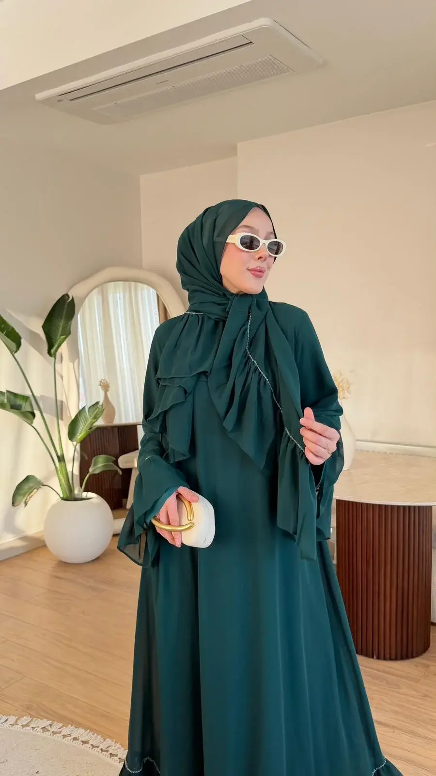 Yeni Sezon Safir Abaya (Şal Hedyeli) Zümrüt Yeşili