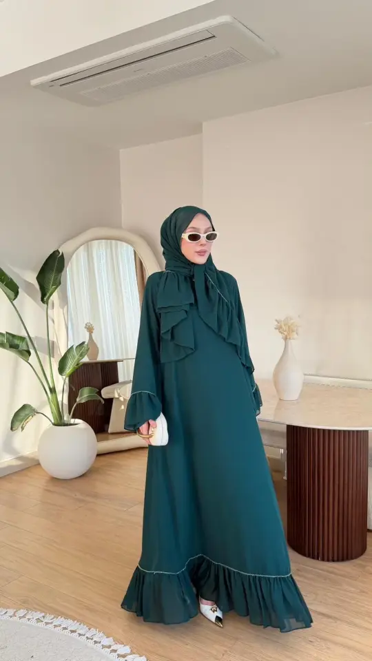 Yeni Sezon Safir Abaya (Şal Hedyeli) Zümrüt Yeşili