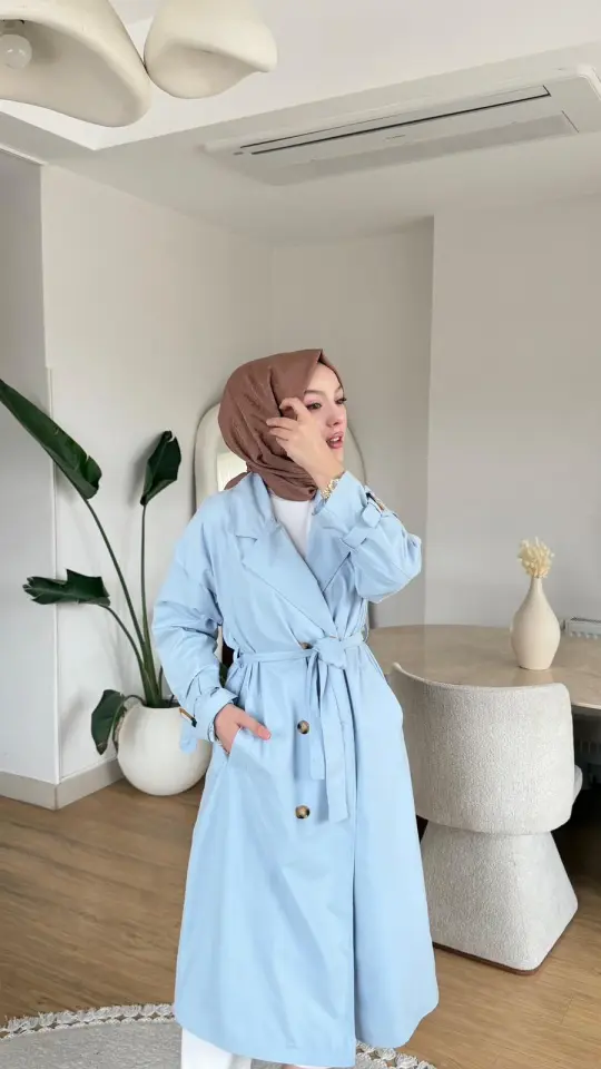 Yeni Sezon Ebru Trençkot Açık Mavi