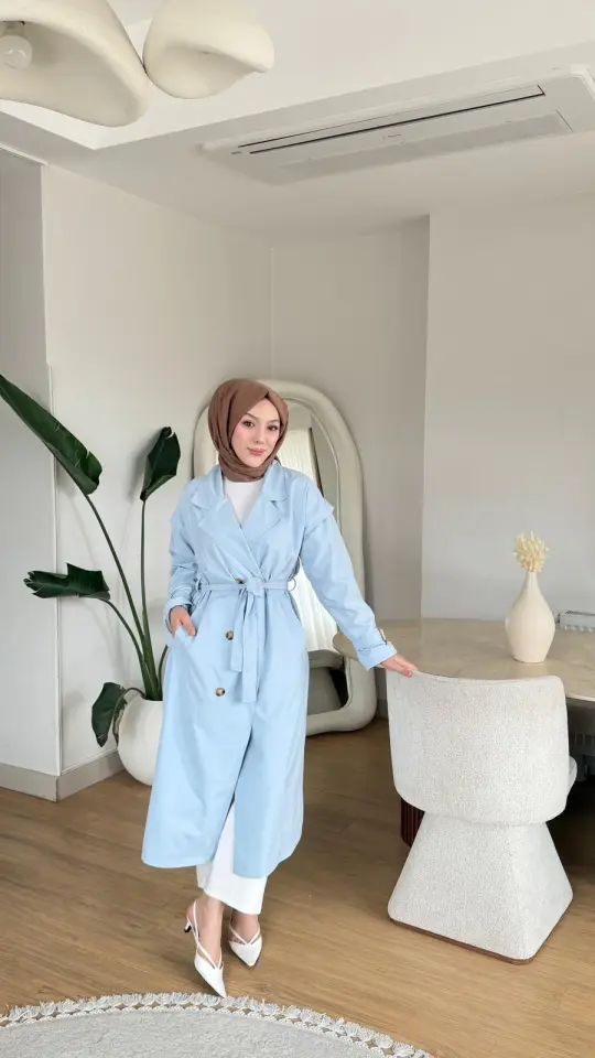 Yeni Sezon Ebru Trençkot Açık Mavi