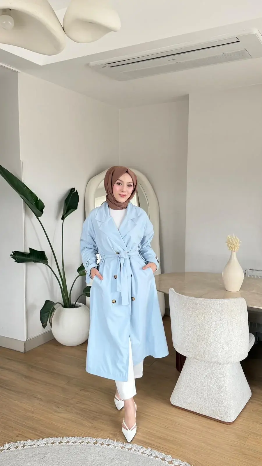 Yeni Sezon Ebru Trençkot Açık Mavi