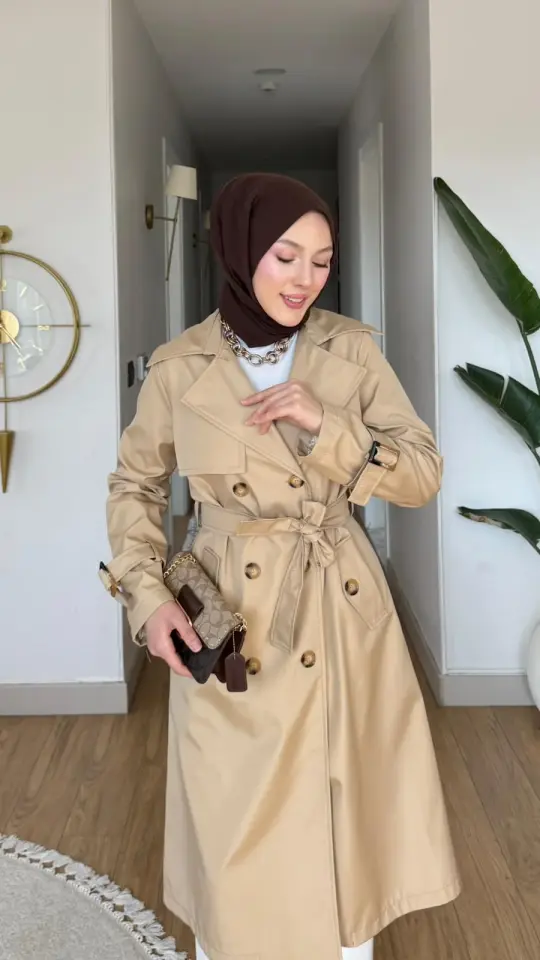 Miray Kemerli Düğme Detaylı Trençkot Bej