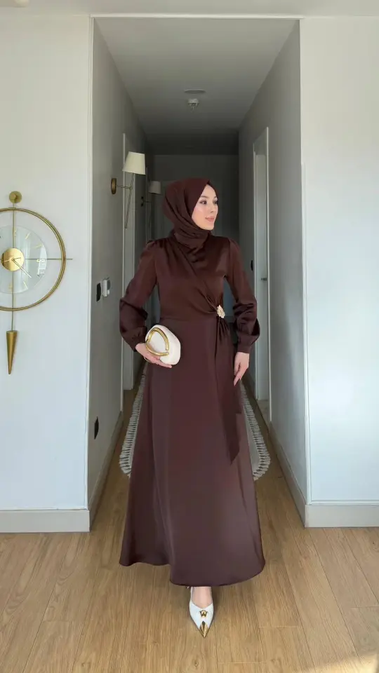 Yeni Sezon Arya Saten Abiye Kahverengi